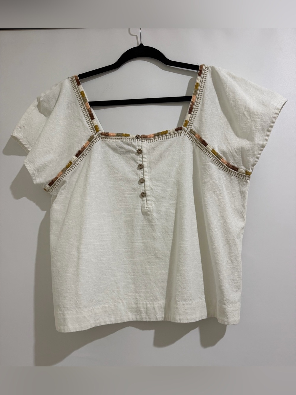 Faherty Torrance Top Organic Cotton White Blouse Cap Sleeve Peasant Top X-Large